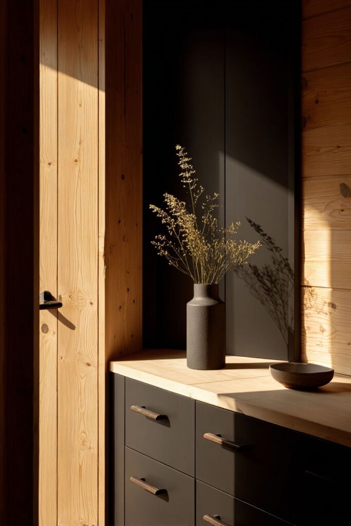 Scandinavian-Inspired Light Wood and Black Minimalism