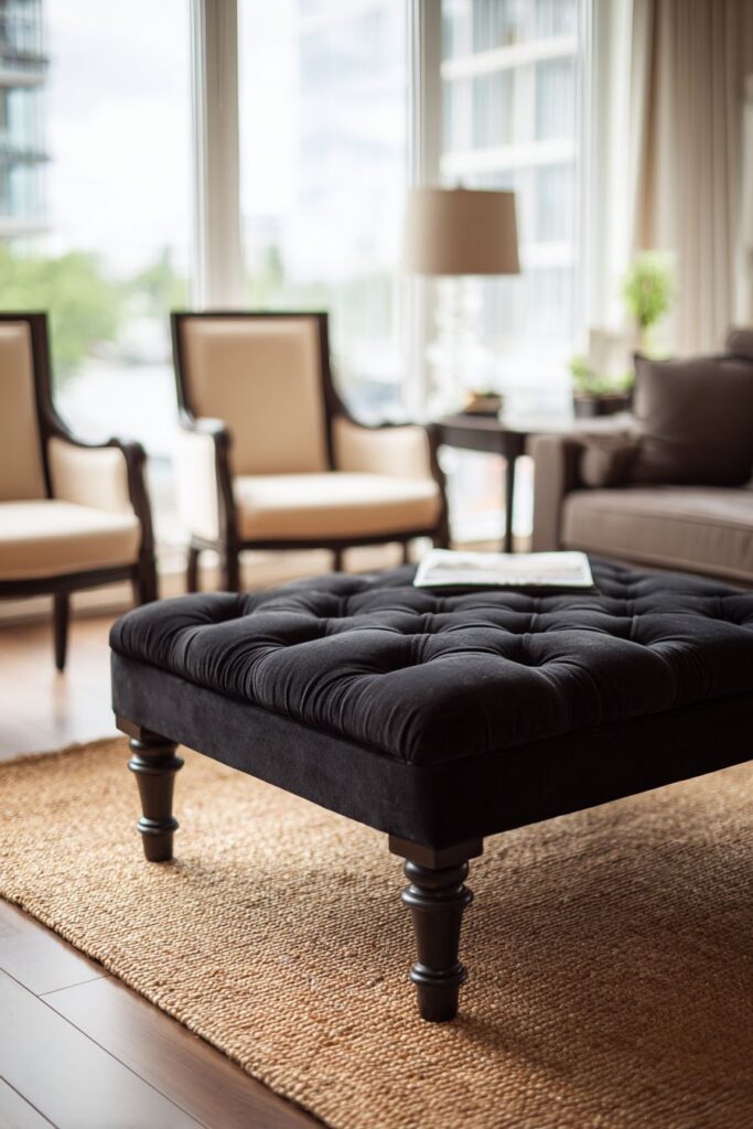 Luxurious Black Tufted Ottoman Centerpiece