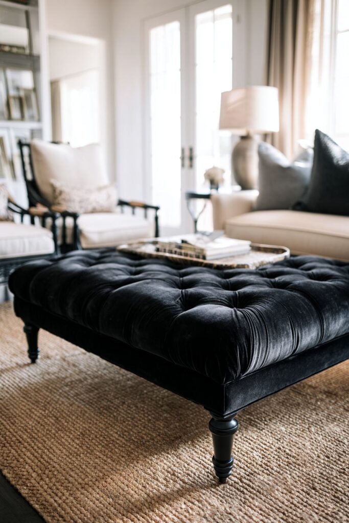 Luxurious Black Tufted Ottoman Centerpiece