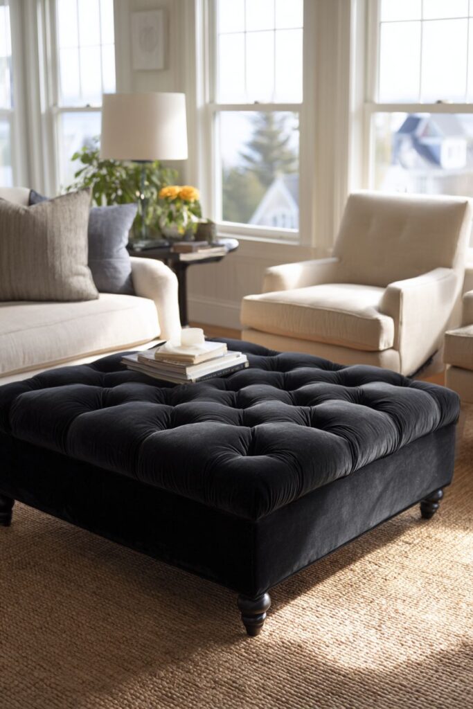 Luxurious Black Tufted Ottoman Centerpiece