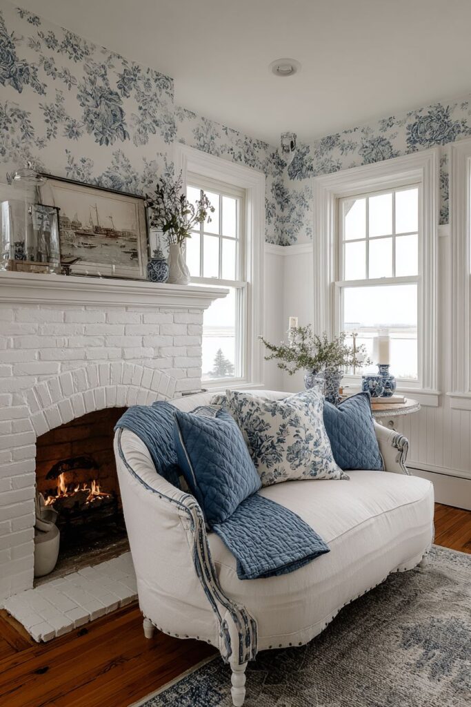 Cottage Blue Floral Wallpaper Charm