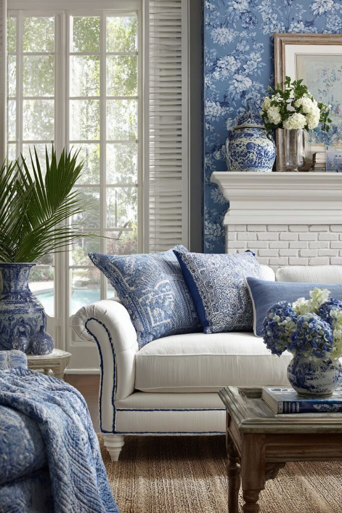 Cottage Blue Floral Wallpaper Charm