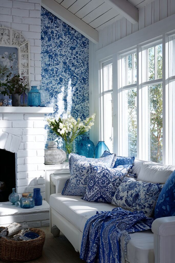 Cottage Blue Floral Wallpaper Charm