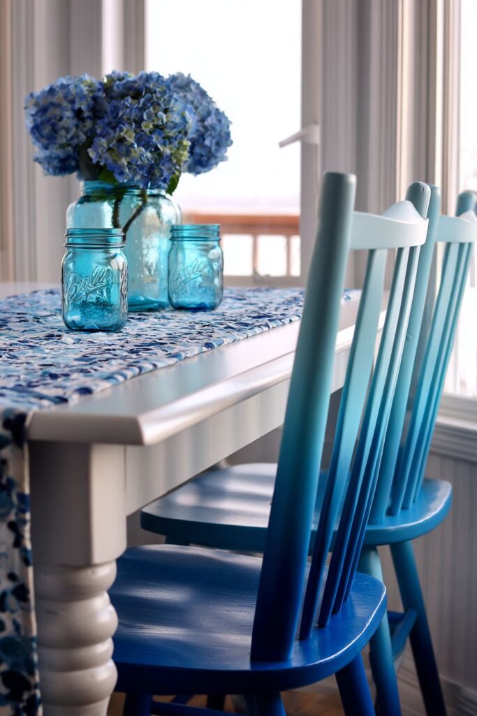 DIY Ombre Blue Painted Dining Set