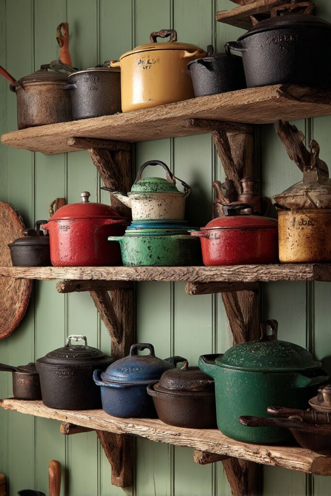 Cast Iron and Enamelware Wall Display