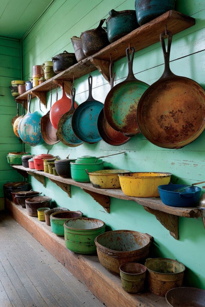 Cast Iron and Enamelware Wall Display