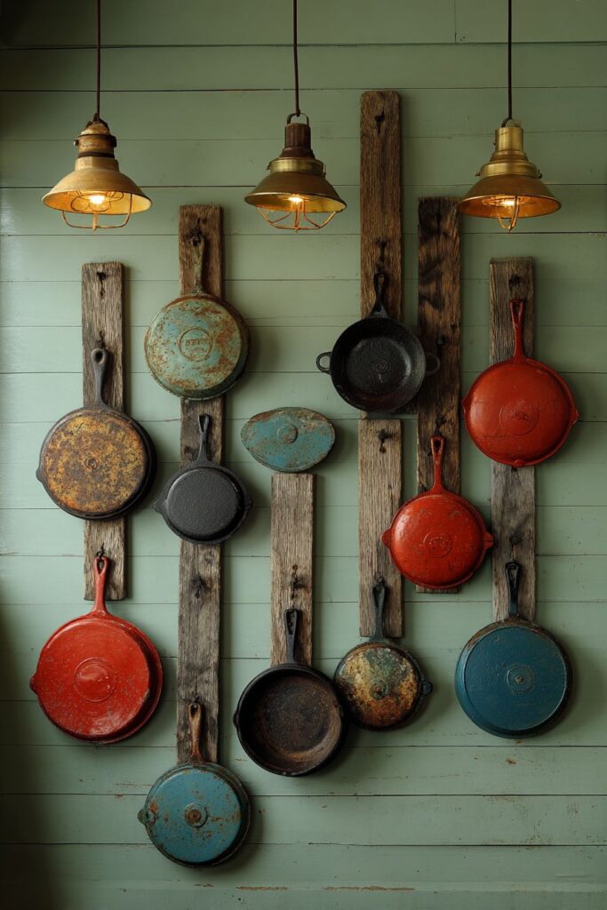 Cast Iron and Enamelware Wall Display