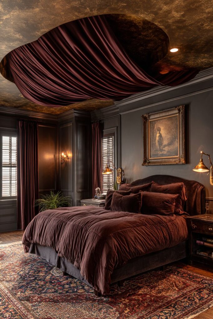 Ceiling Drama with Suspended Silk Canopy