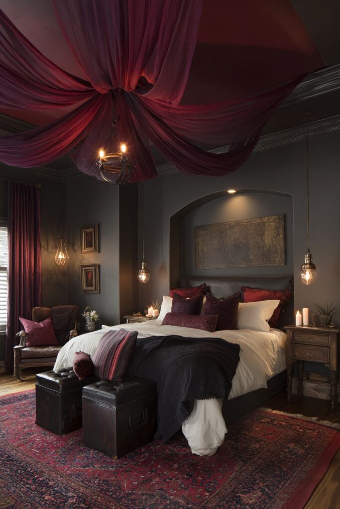 Ceiling Drama with Suspended Silk Canopy