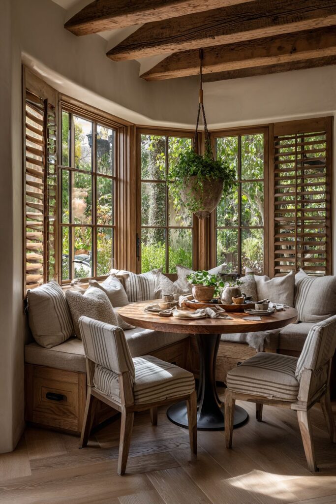 Window Seat Nook with Burled Walnut Round Table