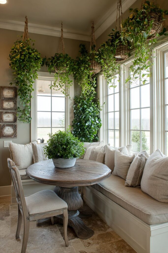 Window Seat Nook with Burled Walnut Round Table