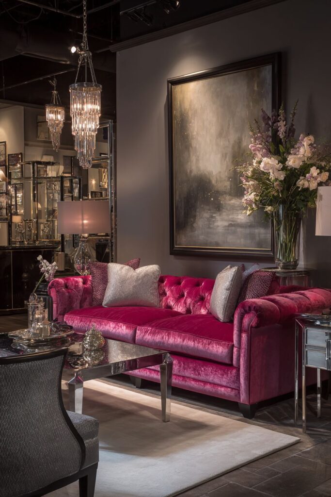 Glamorous Pink Drama with Velvet Chesterfield