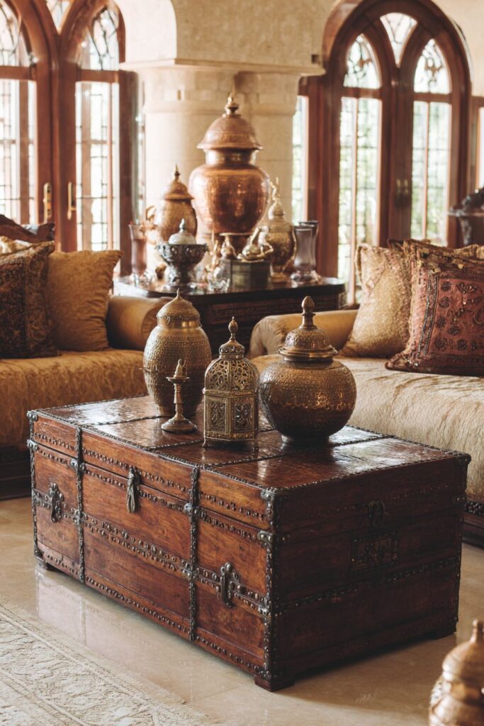 Antique Wooden Chest Centerpiece