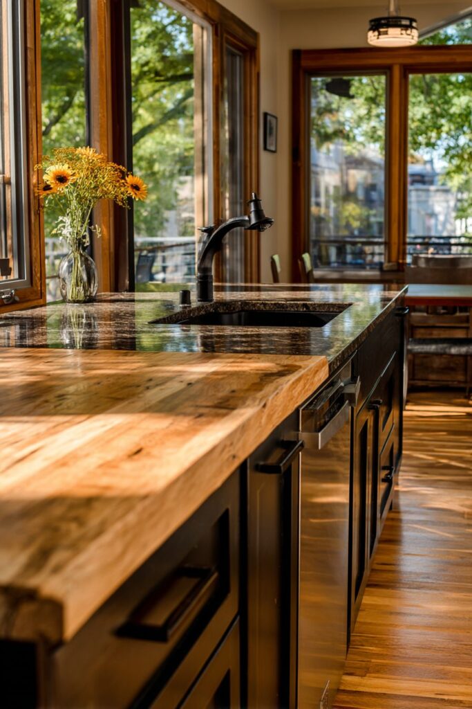 Transitional Design with Natural Oak Island Focal Point