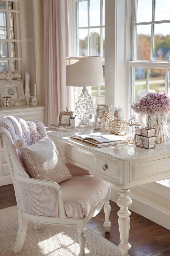 Functional Feminine Workspace with Vintage Details