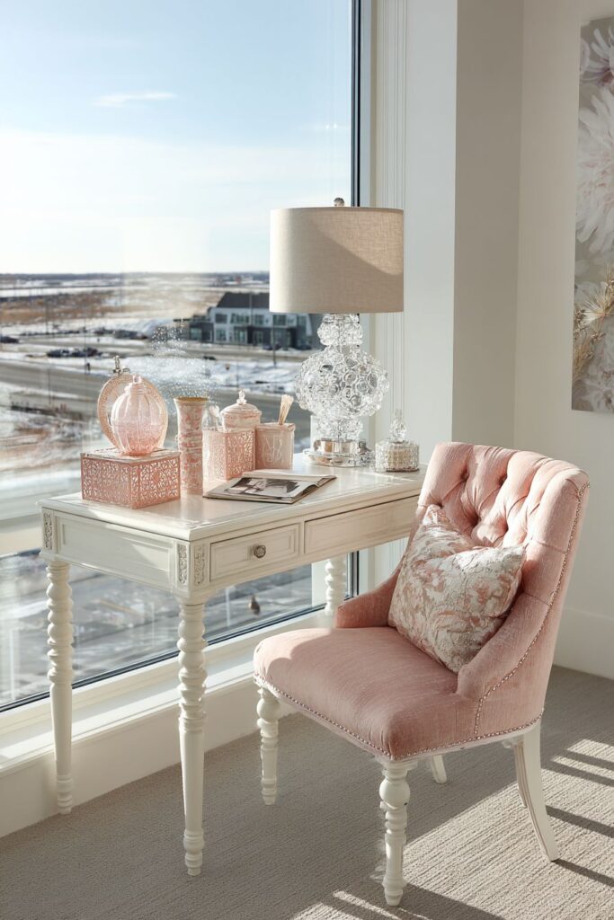 Functional Feminine Workspace with Vintage Details