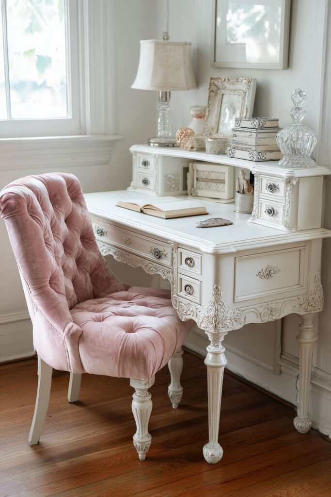 Functional Feminine Workspace with Vintage Details