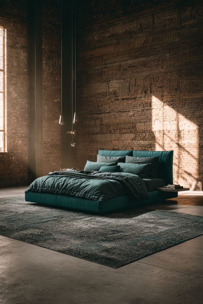 Industrial Loft with Teal Feature Wall