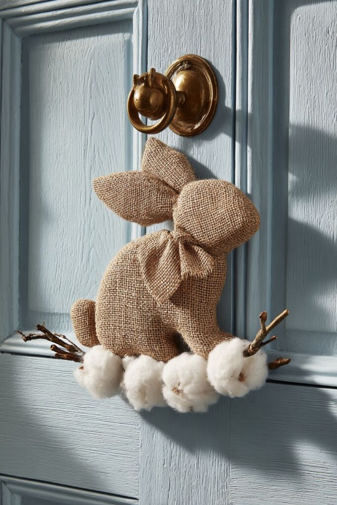 Burlap Bunny Silhouette with Twig Wreath