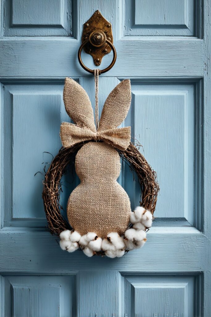 Burlap Bunny Silhouette with Twig Wreath