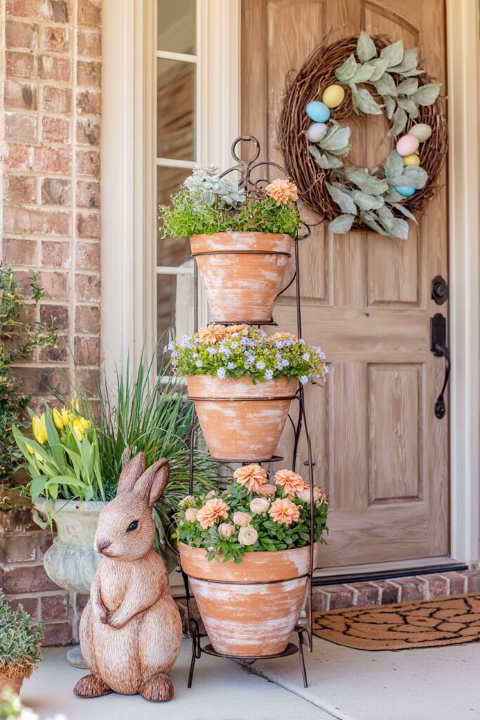Tiered Plant Stand with Graduated Terra Cotta