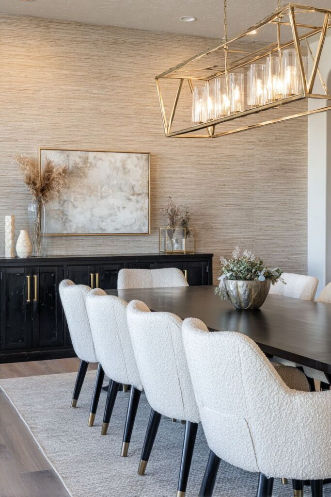 High-Gloss Contrast with Bouclé Texture