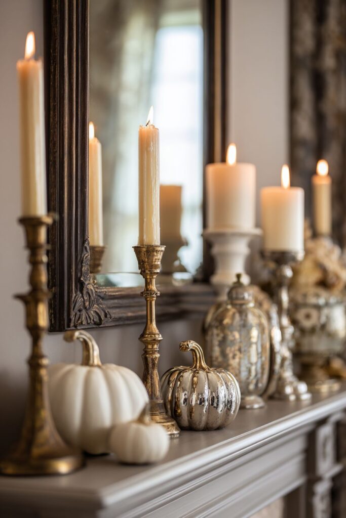 Fireplace Mantel Styling with Autumn Candlelight