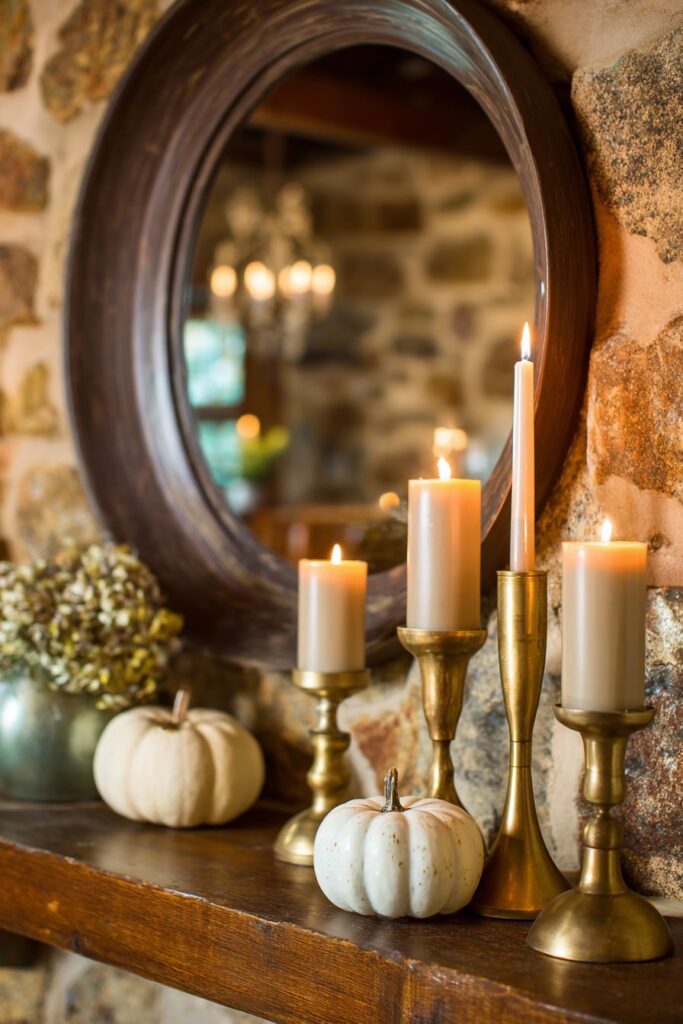 Fireplace Mantel Styling with Autumn Candlelight