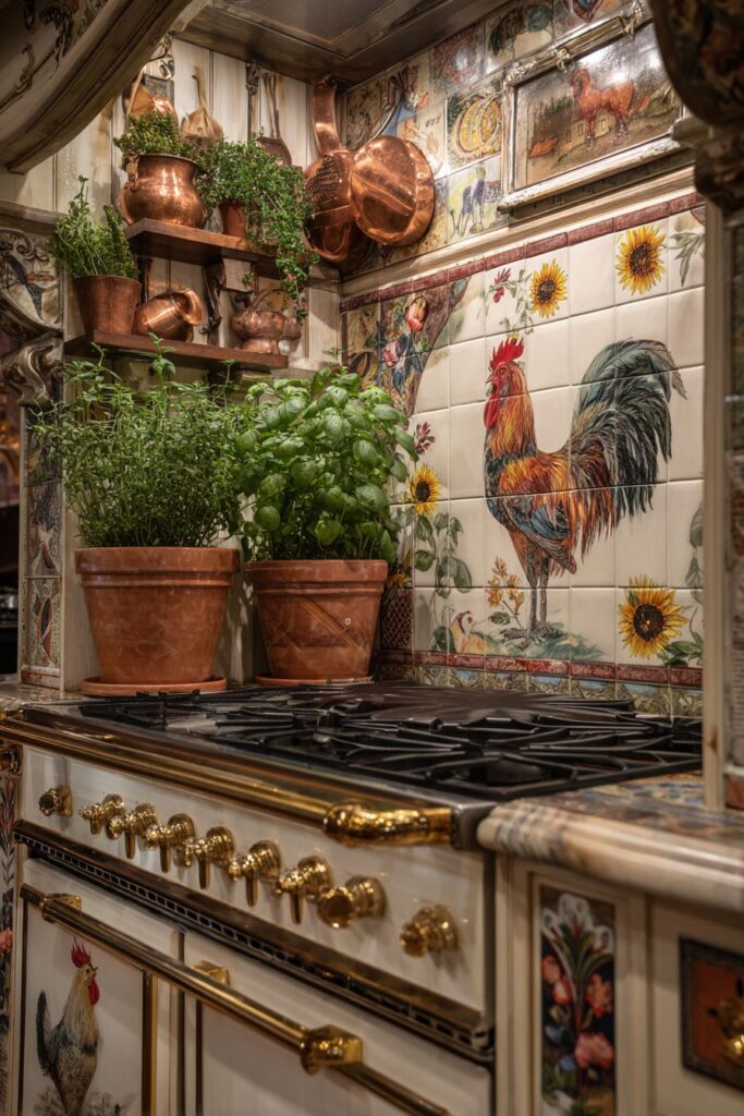 Vintage Chandelier Over Carrara Marble Island