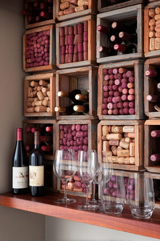 Wine Cork Mosaic Accent Wall Installation