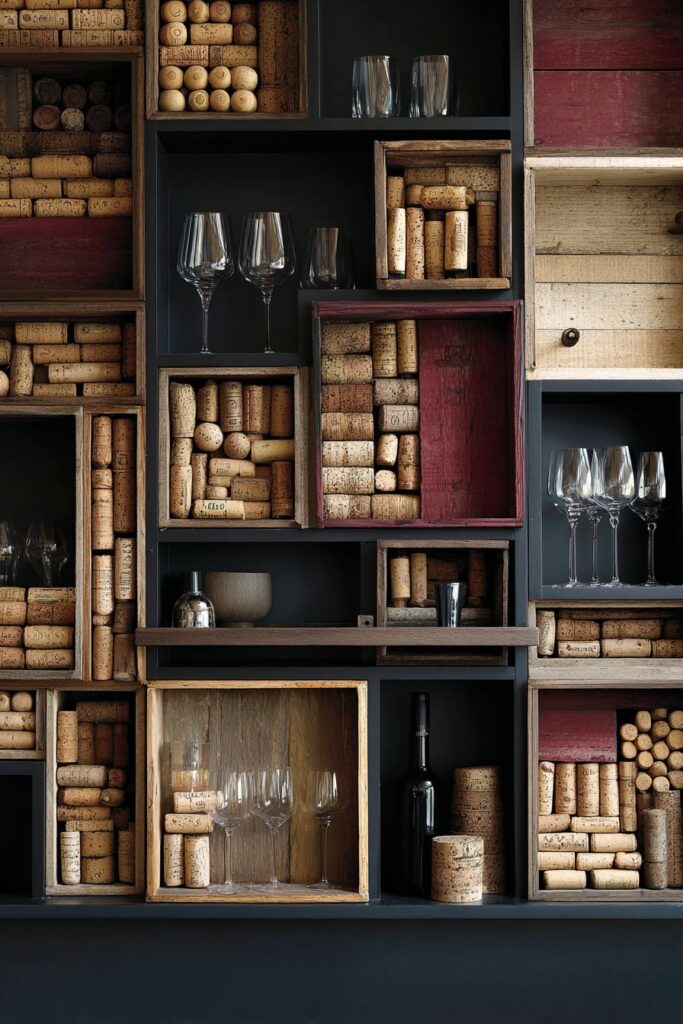 Wine Cork Mosaic Accent Wall Installation