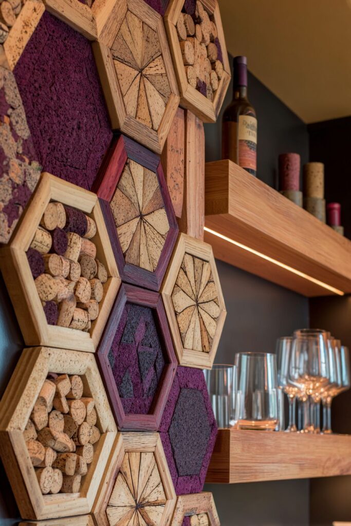 Wine Cork Mosaic Accent Wall Installation