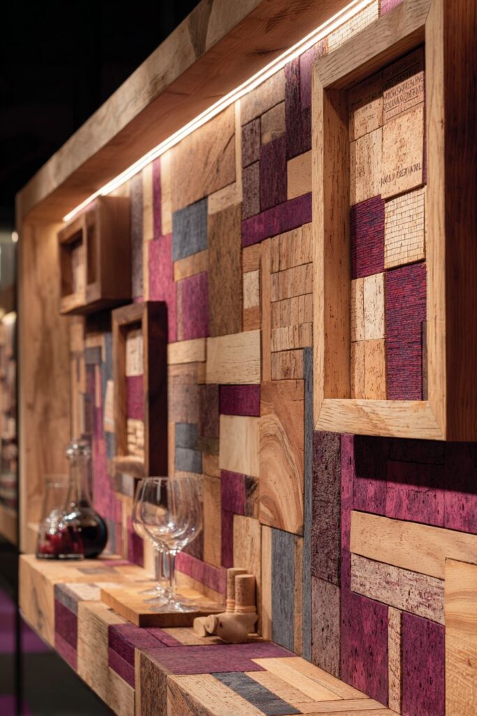 Wine Cork Mosaic Accent Wall Installation