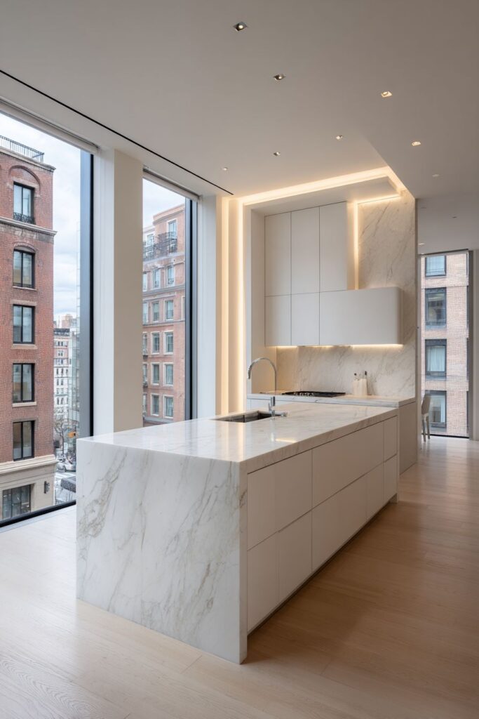 Modern Minimalist Kitchen with Sleek White Island
