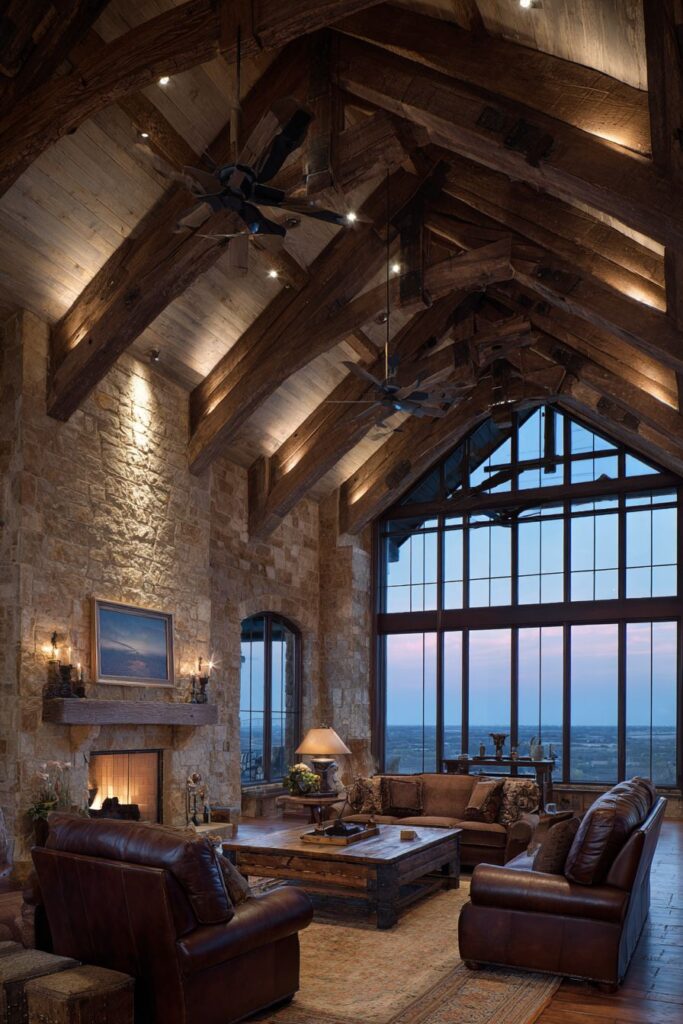 Cathedral Ceiling Rustic Drama with Stone Accent