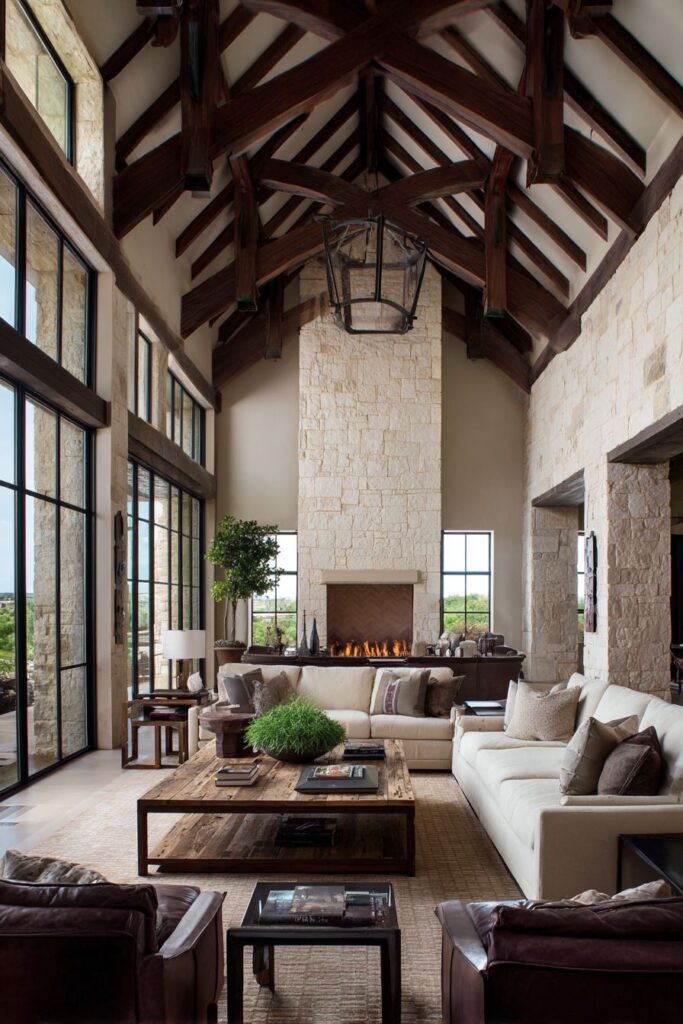 Cathedral Ceiling Rustic Drama with Stone Accent