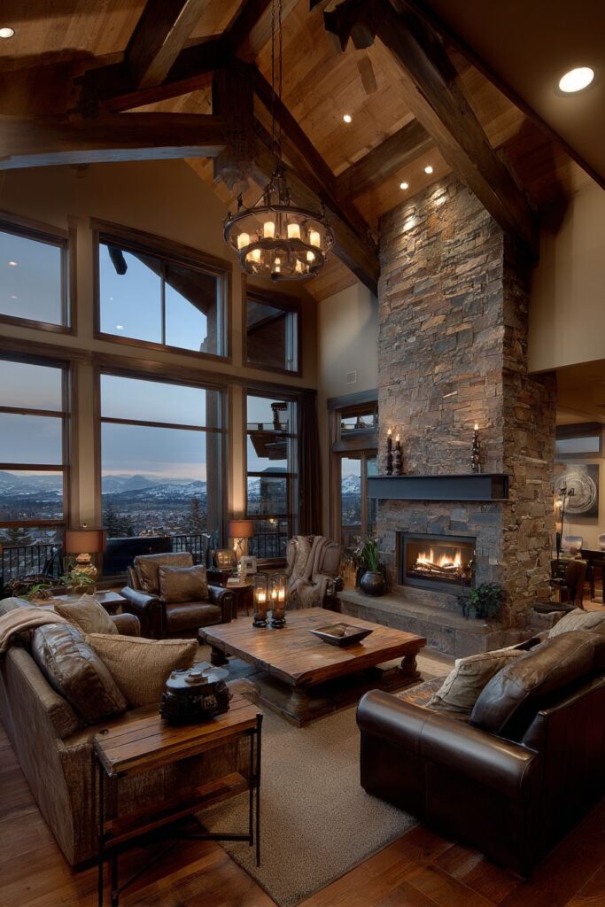 Cathedral Ceiling Rustic Drama with Stone Accent