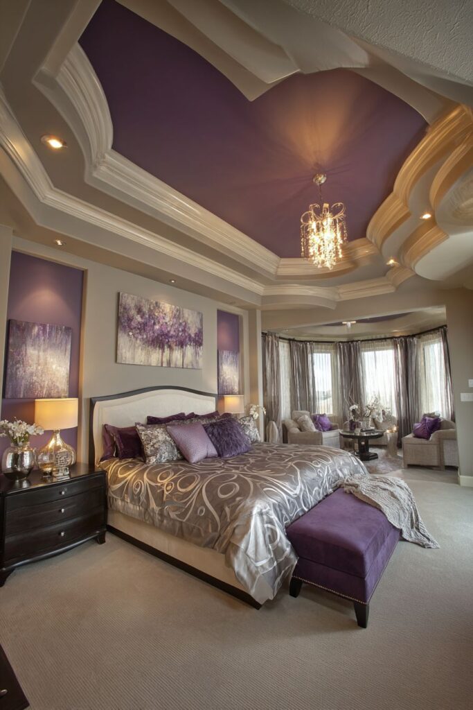 Sophisticated Bedroom with Dramatic Ceiling