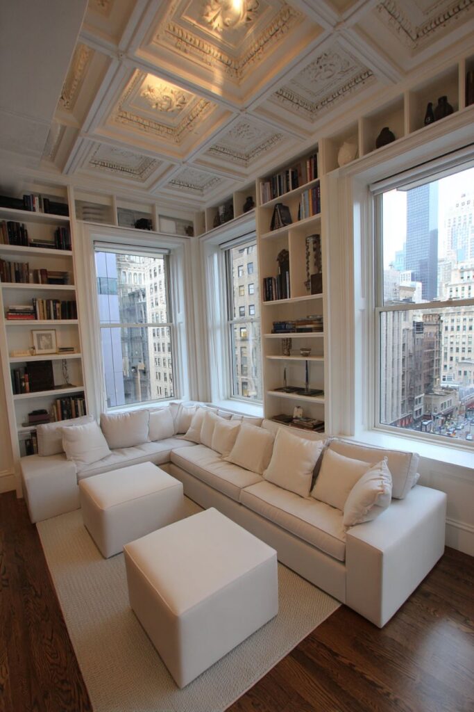 Floor-to-Ceiling Library Sophistication with Performance Fabric Practicality