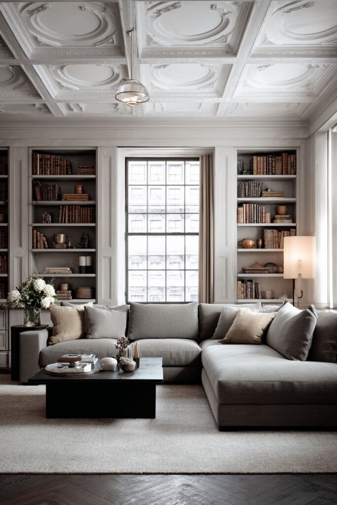 Floor-to-Ceiling Library Sophistication with Performance Fabric Practicality