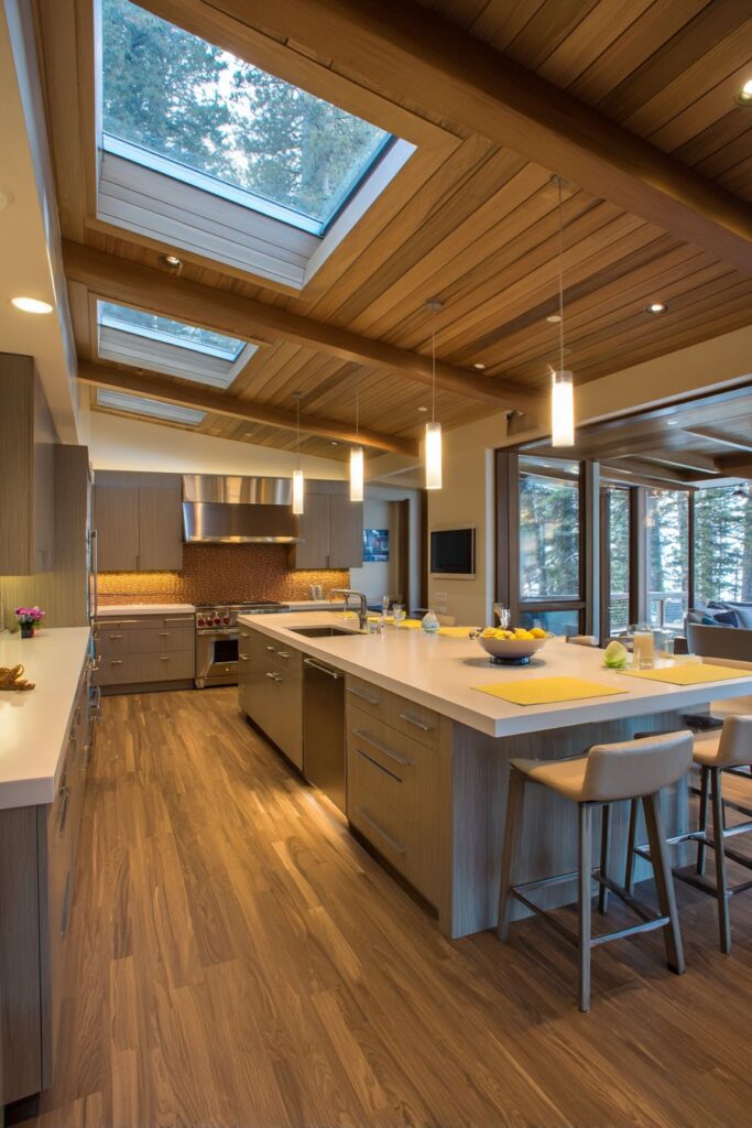 Copper Accent Wall with Multi-Functional Island Design