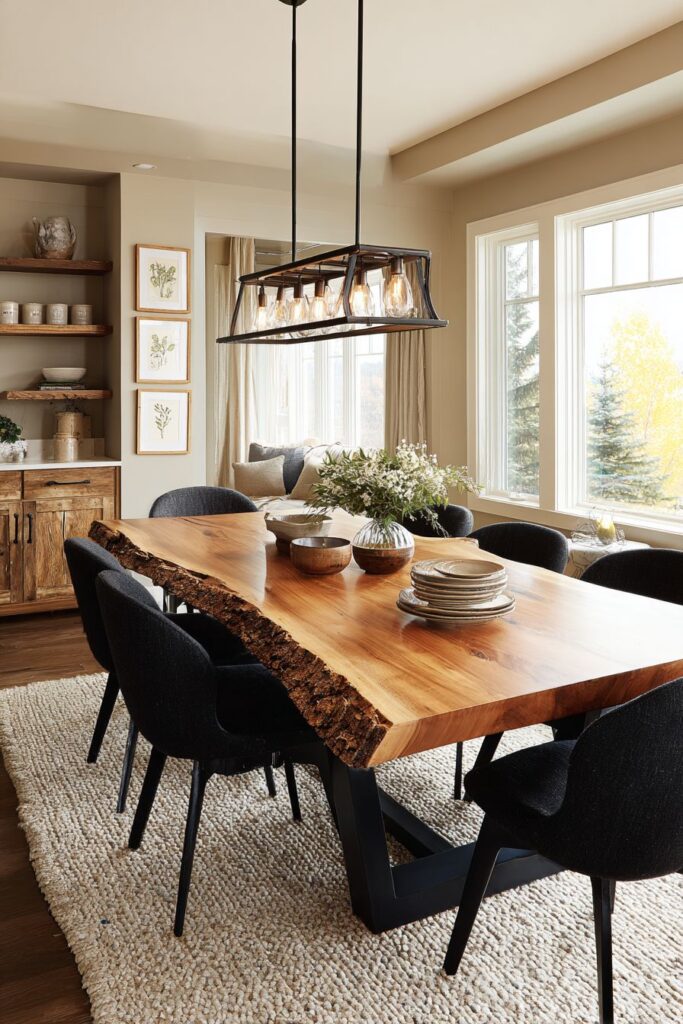 Single Slab Elm Table with Botanical Art Gallery