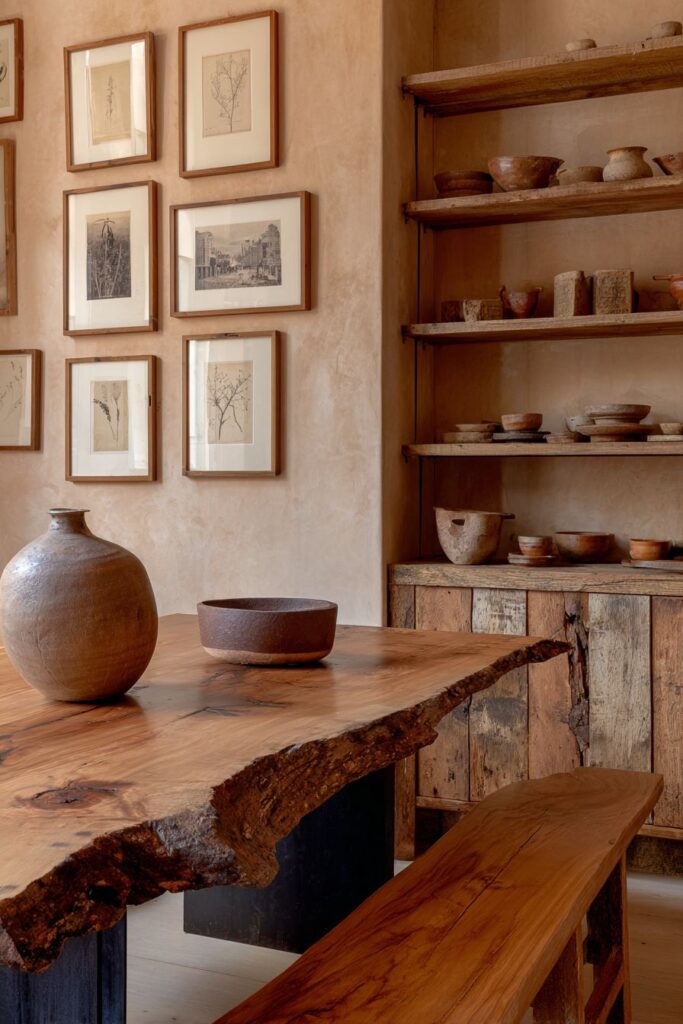 Single Slab Elm Table with Botanical Art Gallery