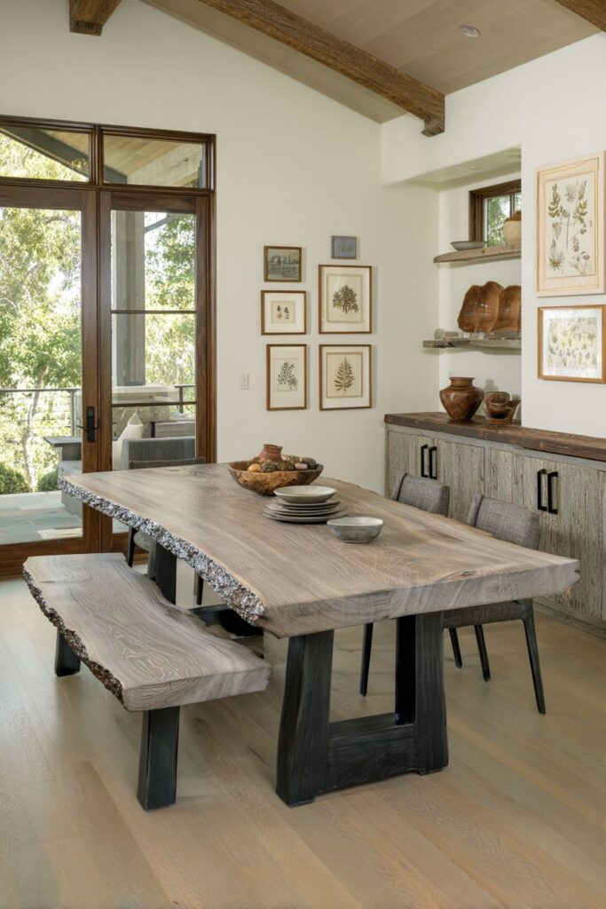 Single Slab Elm Table with Botanical Art Gallery