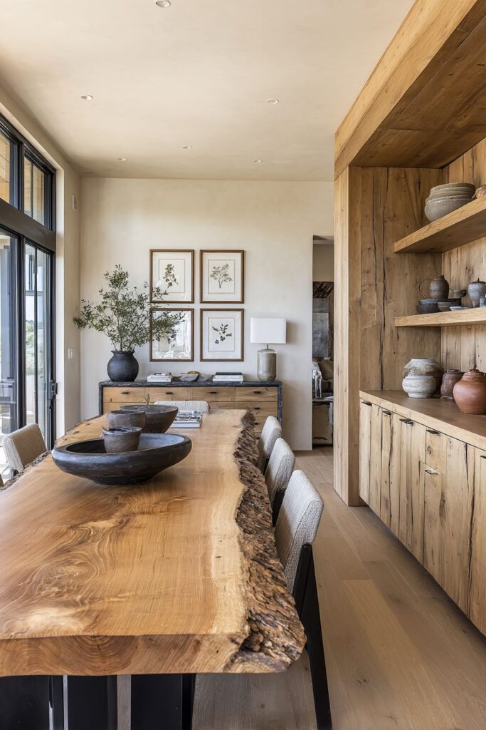 Single Slab Elm Table with Botanical Art Gallery