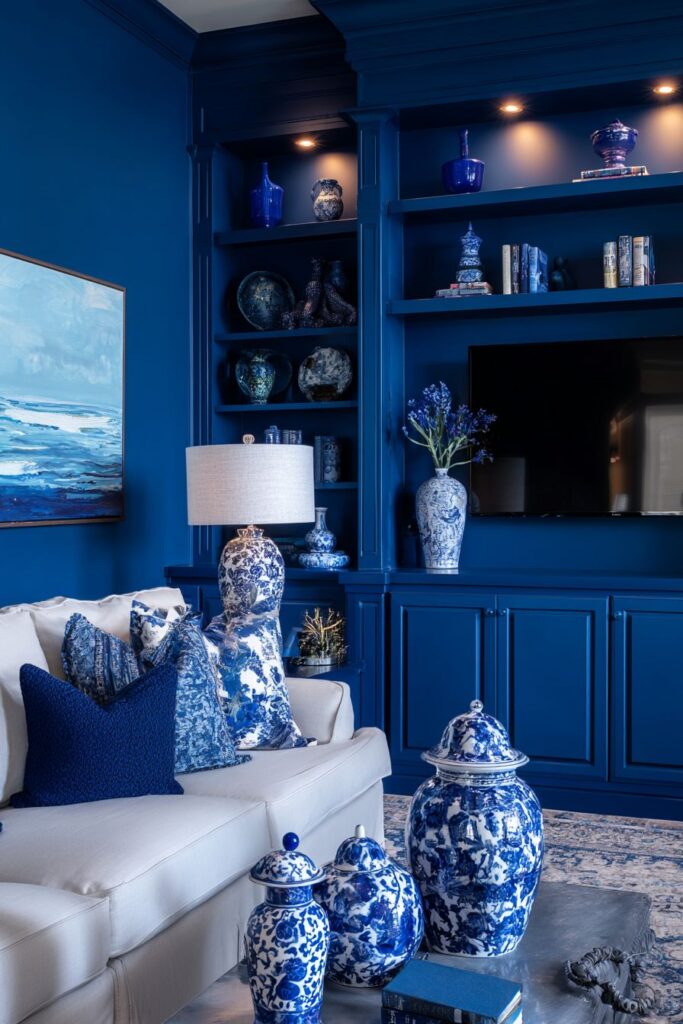 Entertainment Hub: Navy Blue Media Wall Design