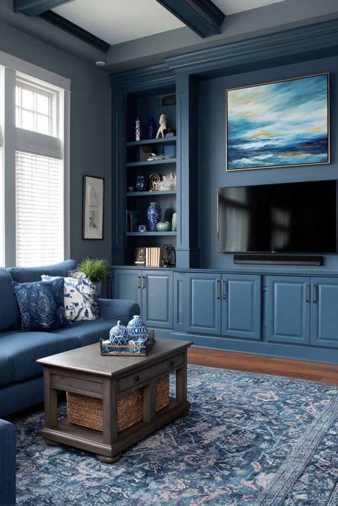 Entertainment Hub: Navy Blue Media Wall Design