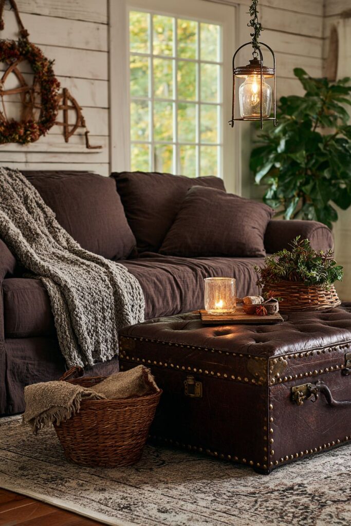 Farmhouse Brown Living with Rustic Comfort Elements