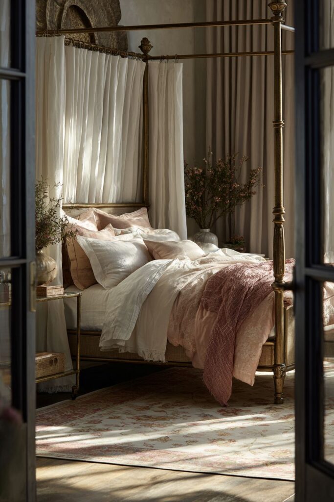 Four-Poster Elegance with Draped Fabric Panels