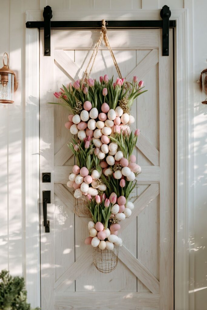 Nested Egg Basket with Fresh Tulip Accents